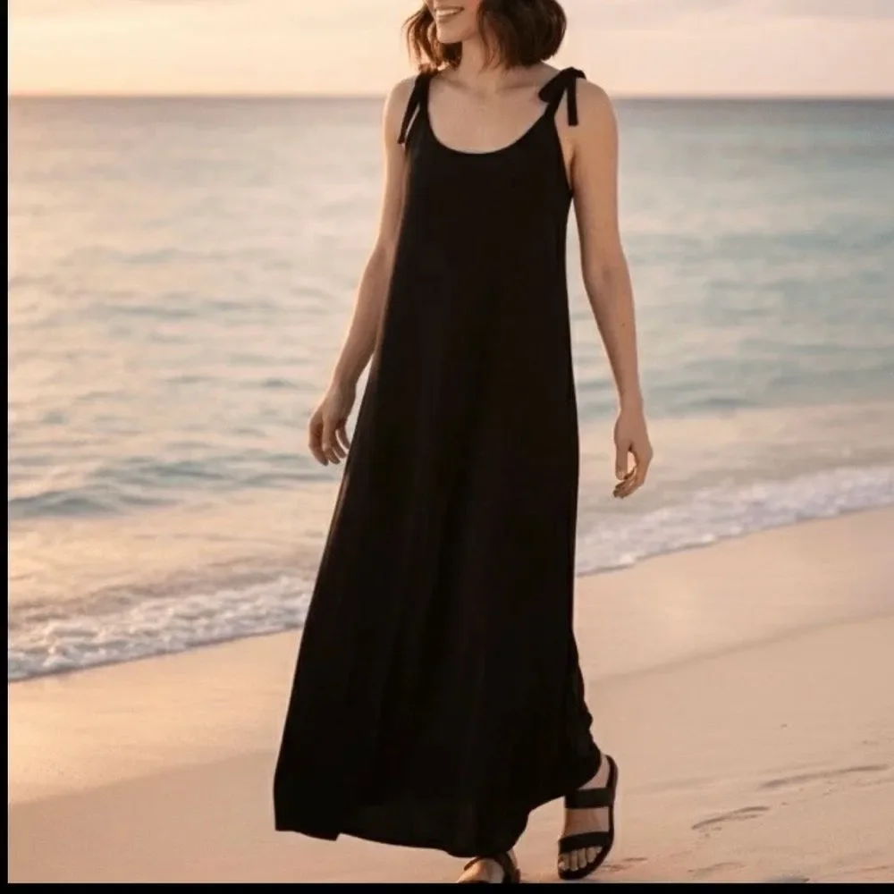 Lulus | Dresses | Lulusmade With Love Black Maxi Dress Tieshoulder Slit ...